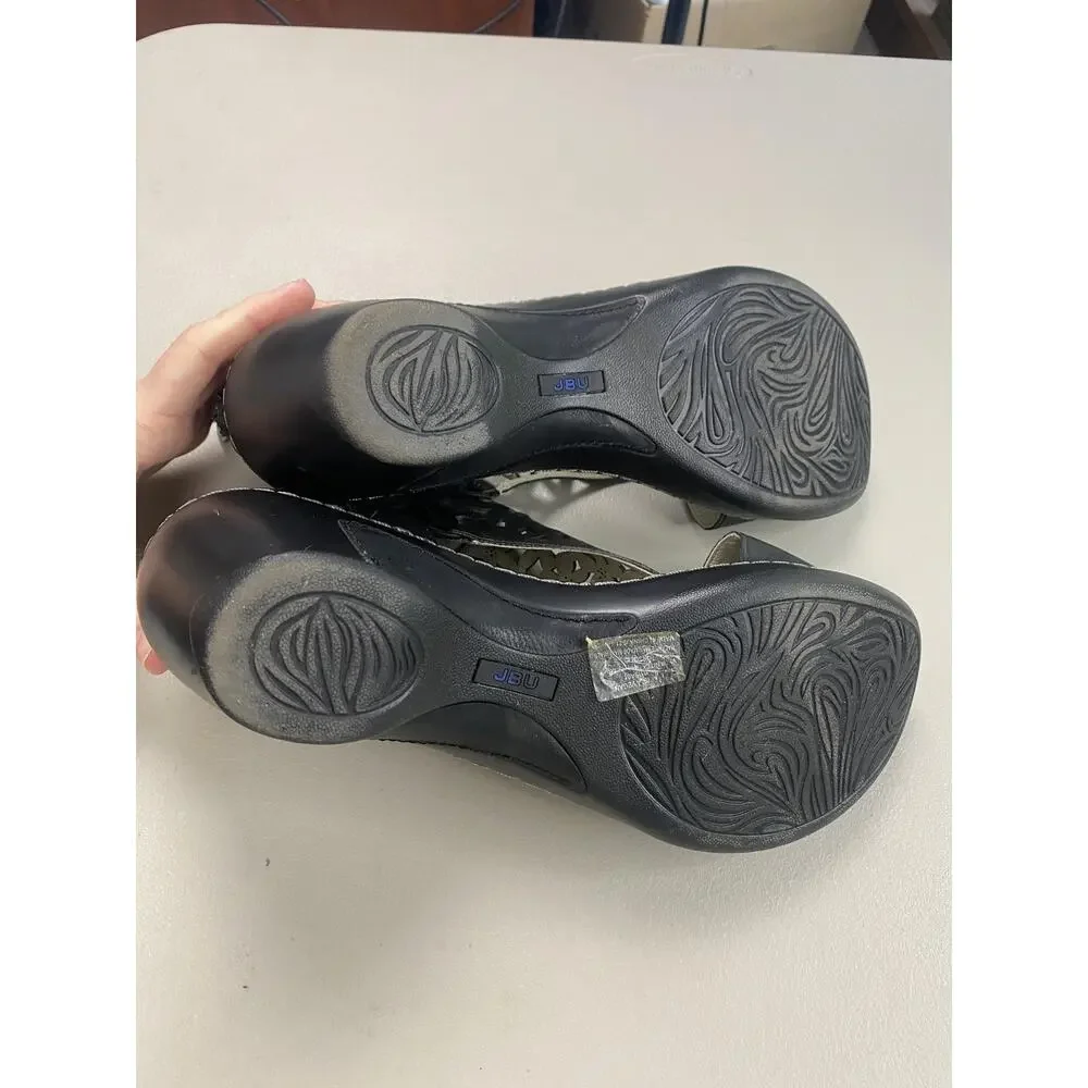 JBU Wedge Sandals Womens 11 Black Vegan Isla Zip Memory Foam Cutout Strappy